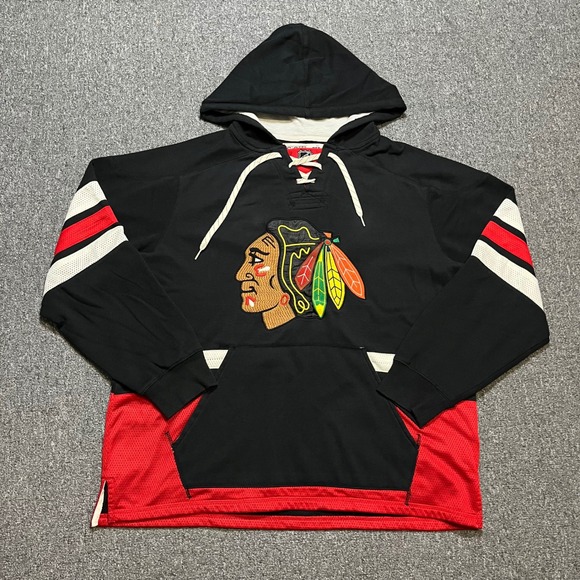 CCM Other - CCM Chicago Blackhawks Hockey Jersey Hoodie XL Black Red Lace Up NHL Sweatshirt